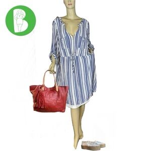 TORRID BLUE & WHITE DRAWSTRING WAIST SHIRT DRESS (4X)